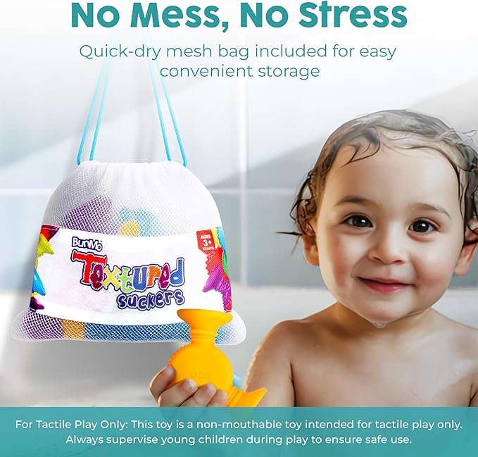 BUNMO Bath Toys Suction - Connect, Build, Create - Toddler Bath Toys - Hours of Fun & Creativity - Fine Motor Skills - Stimulating Sensory Toys - Non-Mouthable Toy 3+ - Textured 10 Pack