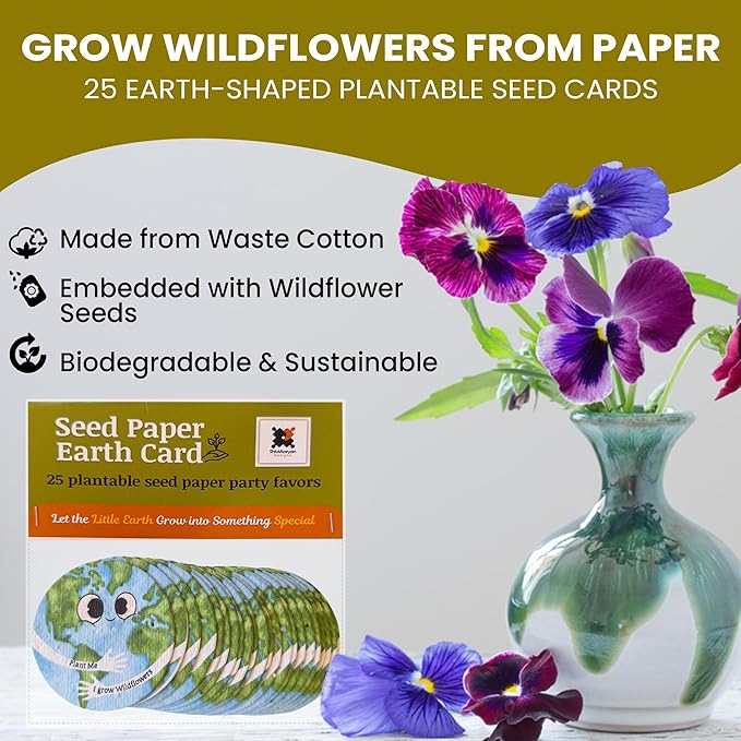 25 Plantable Seed Paper Cards- Earth Circles with Wildflower Seeds, Kids Craft Activity, Educational Garden Party Favor, School Crafts - 2.5 inch