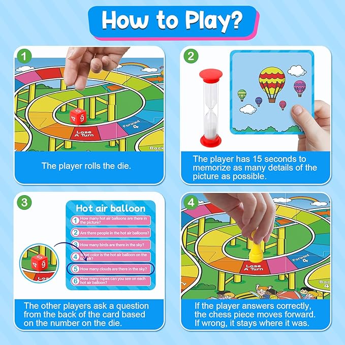 Memory Board Games for Kids and Adult, Improve Observation, Concentration and Reading,100 Picture Cards, Fun & Educational for Family Game Night & Party Activities, 2-4 Players, Ages 6 And Up