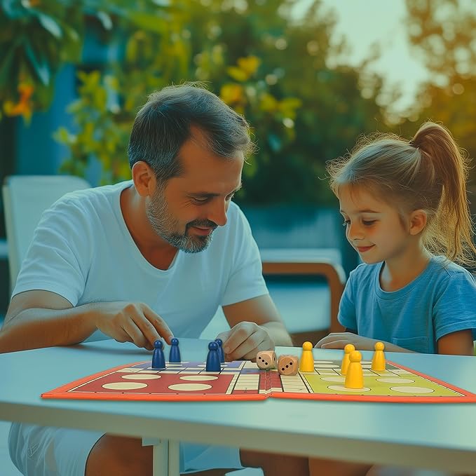 Foldable Ludo Board Game Set | Portable Travel-Friendly Family Board Game | Includes 16 Color Tokens, 2 Dice | Indoor/Outdoor Fun for Kids & Adults | Traditional Retro Toy Game