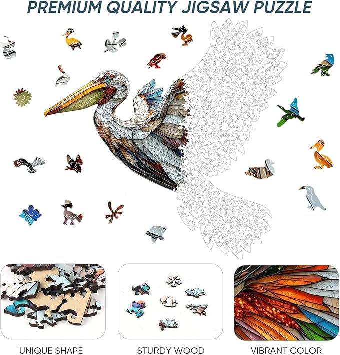 Wooden Puzzles for Adults, Pelican Jigsaw Puzzles, Unique Shape Adult Puzzles, Irregular Christmas Thanksgiving Gifts for Family Friend(13.8 * 13.7 in-200pcs)