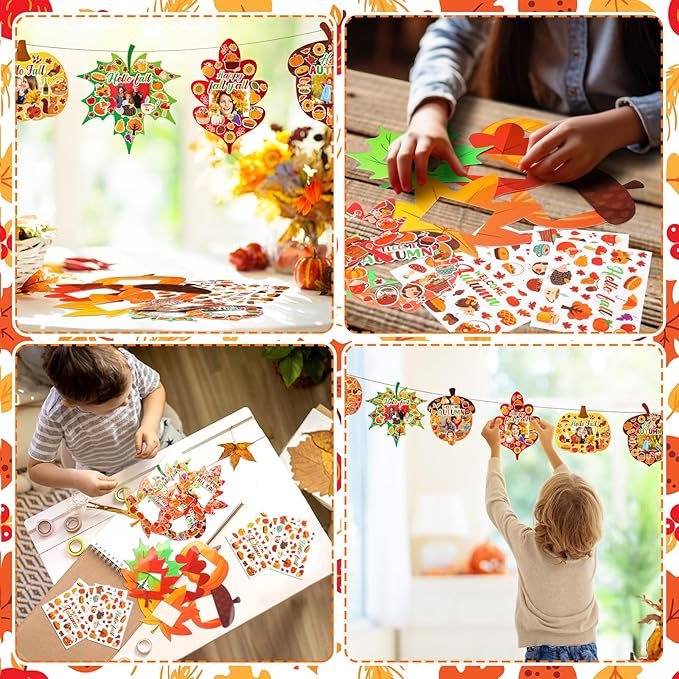 Jetec 48 Packs Fall Picture Frame Craft Kits Fall DIY Photo Frame with Stickers Make Your Own Picture Craft for Thanksgiving Autumn Home Classroom Decor