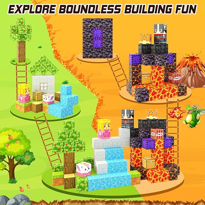Magnetic Blocks - Build Mine Magnet World Magic Portal Forest Edition, Magnet Building Blocks Kids Toys for Ages 5-7 Toddler Toys Creative Sensory for 3+ Years Old Boys Girls Kids Games Gifts