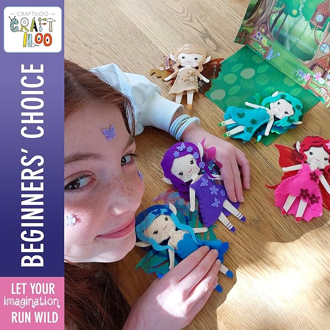 CRAFTILOO Fairy Elves Sewing Kit for Kids, Fun and Educational Fairytale Craft Set for Boys and Girls Age 7-12, Sew Your Own Felt Fairy Craft Kit for Beginners (Garden Rainbow Fairies Kit)