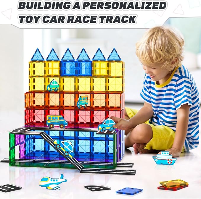 Magnetic Tiles Road Set, Magnetic Building Blocks for Toddlers, STEM Construction Toys for Kids Ages 3+, Gifts Toys for Boys & Girls - 38 PCS