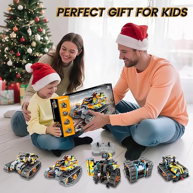 5 in 1 STEM Building Toys for Kids 6-14, Remote & APP Controlled Stunt Tank Robot Race Car Building Kit, 554 PCS Erecor Set with Cool Lights, for 8,9,10,11,12+ Year Old Boys