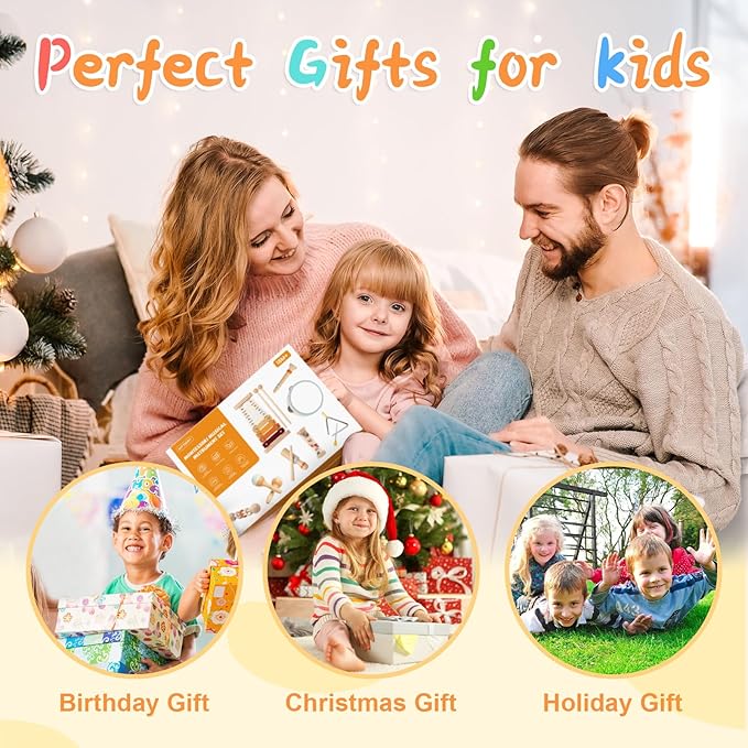 Toddler Musical Instruments Sets, Montessori Wooden Percussion Educational Baby Musical Toys Xylophone Maracas Tambourine for Kids, 2 3 4 Year Old Girls Boys Birthday Gifts