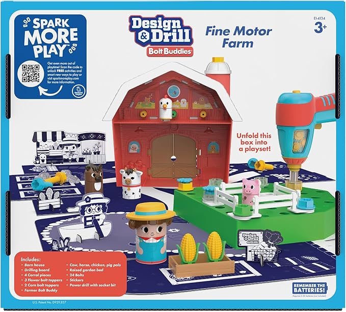 Educational Insights Design & Drill Bolt Buddies Barn - Construction Toys & Tools for Kids, Take Apart STEM Set with Real Electric Toy Drill, Pretend Play Building Kit, Gifts for Toddlers Ages 3+