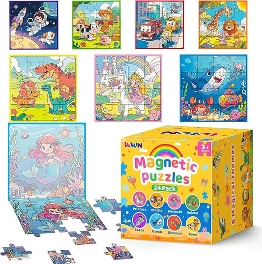 Magnetic Puzzle Party Favors for Kids: 24-Pack Bulk Magnetic Puzzle Books, Toddler Travel Toys for Car Airplane, Birthday Party Supplies, School Classroom Prizes, Stocking Stuffers for Girls Boys