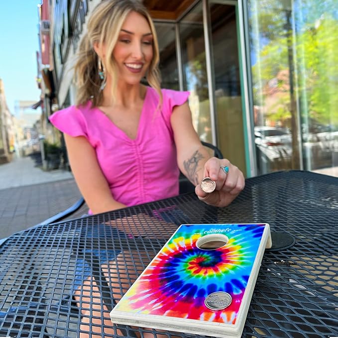 Coinhole Desktop Coin Bouncing Party Game Set | Tabletop Cornhole Board Game | Small Cornhole Travel Game Includes Coins