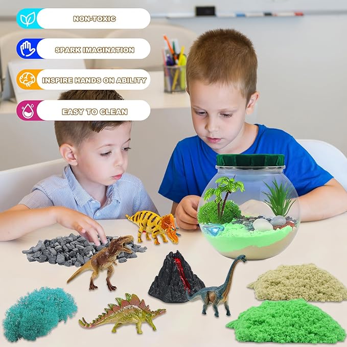 Dinosaur Light-Up Terrarium Kit for Kids Dinosaur Painting Arts and Night Light Crafts Kits for Kids- Birthday Gift for Boys Age 6+Year Old