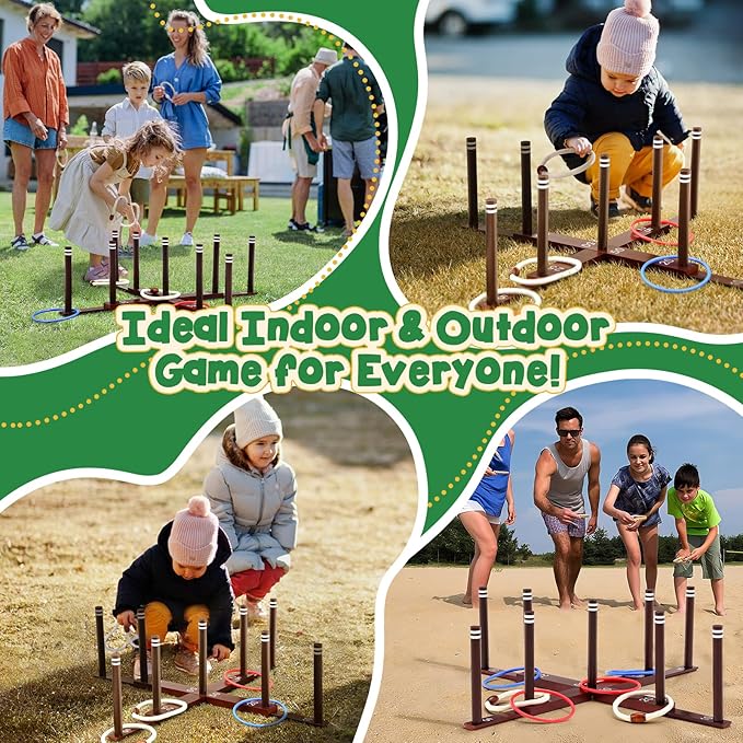 Peradix Ring Toss Game for Kids, Indoor Outdoor Fun Holiday Lawn Yard Game for Family & Adults with 26 Rings, Easy Set Up Backyard Beach Outdoor Game Toys, Portable to Carry Outside Kids Camping Sport