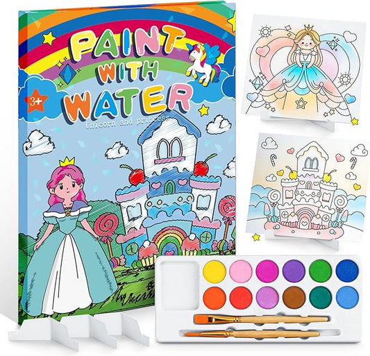 20 Pages Coloring Books for Kids Ages 4-8 with 5 Display Stands, 12 Color Strips Water Color Paint Set, Arts and Crafts Drawing Activities Party Favors for Kids 3-5, Toys Birthday Gifts for Boys Girls