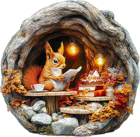 Wooden Puzzles for Adults, Wooden Jigsaw Puzzles for Adults Kids, 3D Burrow Squirrel Unique Shaped Wood Puzzles Adult, Creative Birthday Gifts for Friends Family Game (13.4 * 13.1in 300pcs)