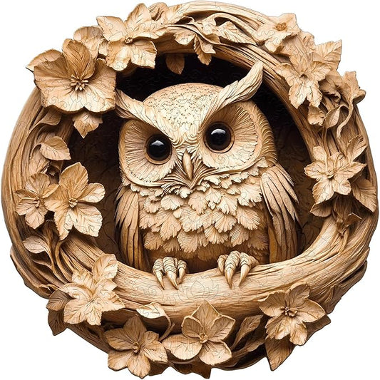 Wooden Puzzles for Adults, Unique Animal Shaped Owl Adult Puzzle, 3D Vision Wooden Jigsaw Puzzles Adult, Challenging Creative Gifts Family Games 13.4 * 13.4in 300pcs
