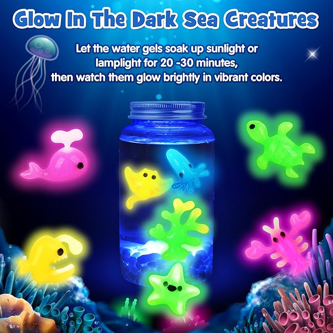 Mocoosy 20 Color Glow in The Dark Magic Water Elf Toy Kit for Kids, Aqua Fairy Water Gel Kit with Aqua Gel & Squishy Maker Molds, Create Your Own Squishy Toys & Water Pets, DIY Crafts Birthday Gifts