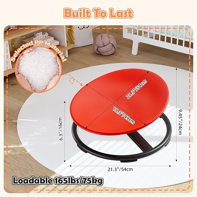 Spinning Chair for Kids, Sensory Integration Training Swivel Chair for Children with Autism & ADHD,for Balance & Body Coordination Training, Red Round