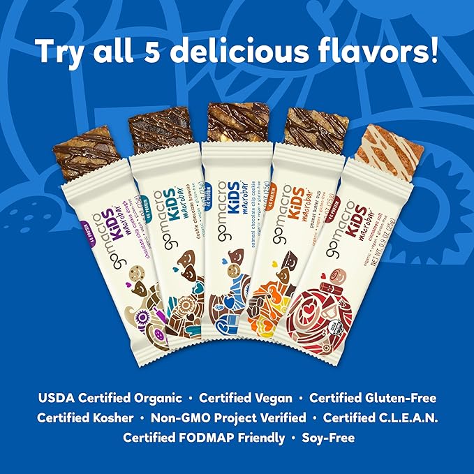 GoMacro MacroBar Organic Vegan Protein Bars - Sunflower Butter + Chocolate & Oatmeal Chocolate Chip (2.3 Ounce Bars, 12 Count) (Pack of 2)