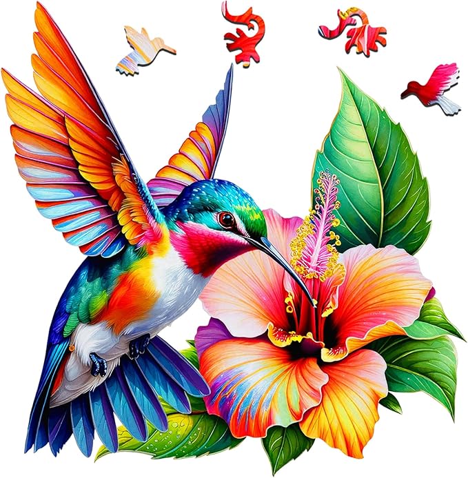 Wooden Jigsaw Puzzles for Adults and Kids, Hummingbird Blossom 200 Piece Unique Shaped Puzzle, Family Game and Creative Wooden Puzzle Gift, Wall Art Decor