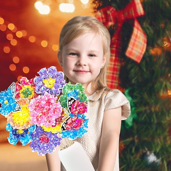 Poke in Fun Art Flower Bouquet Craft Kits for Kids,with 10 Flowers & 2 Butterflies,Arts and Crafts,Mess-Free Craft,DIY Art Activity Birthday Christmas Gifts Ideas for Girls & Boys Ages 4-10+