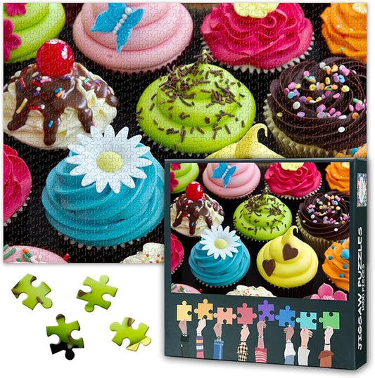 1000 Piece Puzzle for Adults - Festive Cupcake Tower Jigsaw Puzzles, Colorful Icing & Sprinkles Artwork Adult Puzzles 1000 Pieces, Premium Dessert Lover Gift - 27.5x19.7 Inches