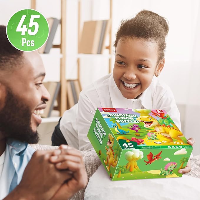 SYNARRY Dinosaur Floor Puzzles for Kids Ages 4-6, Large 45 Piece Floor Puzzles for Kids Ages 3-5, Dinosaur Puzzles for 4-8 Years Old, Educational Toys Gifts for 3 4 5 6 7 8 Years Old Boys Girls Child