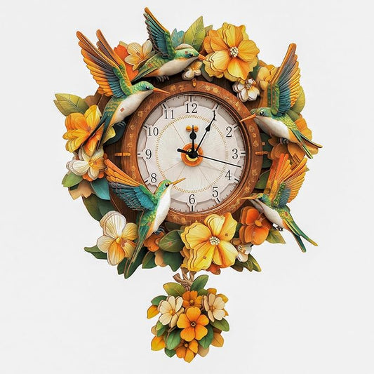 KAAYEE 3D Puzzle for Adult, Wooden Hummingbird Pendulum Clock Mechanical Model Kit, 80 PCS DIY Vintage Wall Clock Building Kit, Creative Craft Gift for Birthday Home Decor (Battery Not Included)