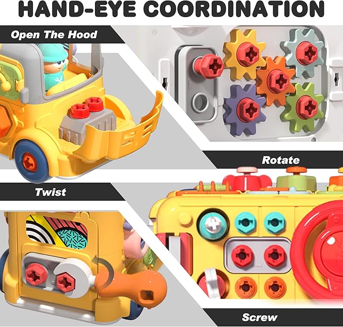 iPlay, iLearn Toddler Busy Bus Toy, Kids Take Apart School Bus W/Tools, Steering Wheel & Gears, Push Go Assemble Truck, STEM Learning Fine Motor Montessori Toy, Birthday Gifts 3 4 5 Year Old Boy Girl