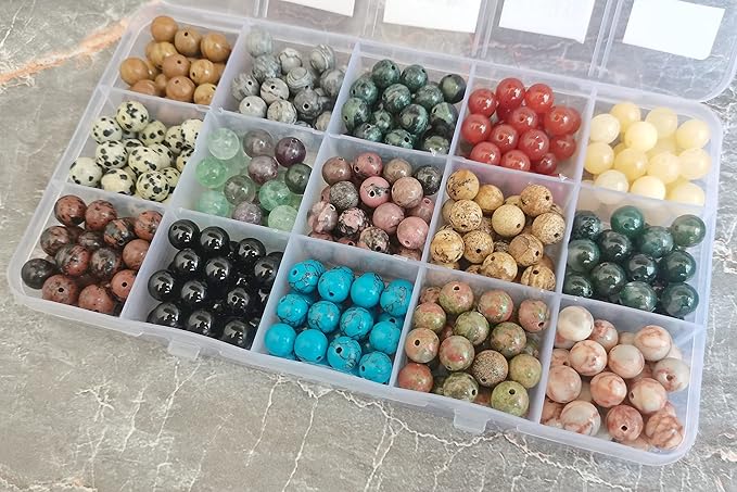 375pcs 8mm Real Natural Round Stone Beads Smooth Crystals Loose Gemstone Multi Color Mixed DIY for Jewelry Making(8mm,15 Color Mix-S1)