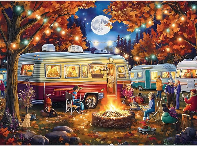 500 Piece Puzzle for Adults, Jigsaw Puzzles, Campfire Night Jigsaw Puzzle 500 Pieces with Moon and Cars, Birthday Party Game for Family, Kids and Adults, Relaxing Funny Puzzle (20.5" x 15")