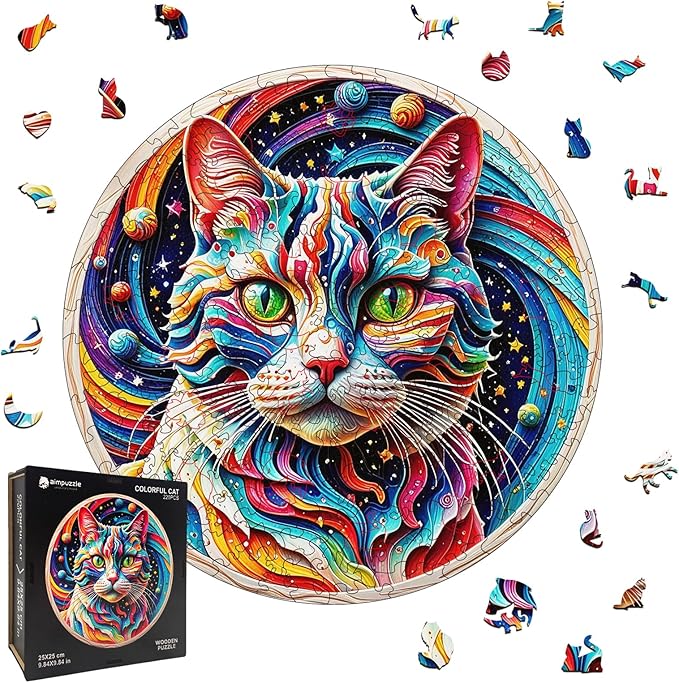 Wooden Puzzle for Adults โ Unique Cat-Shaped Jigsaw, Animal Desgin Brain Teaser for Kids & Teens, 200 Pieces, 10"x10", Ships as Whole Puzzle Board (No Loose Pieces), Gift-Ready Box, Fun Family Game,