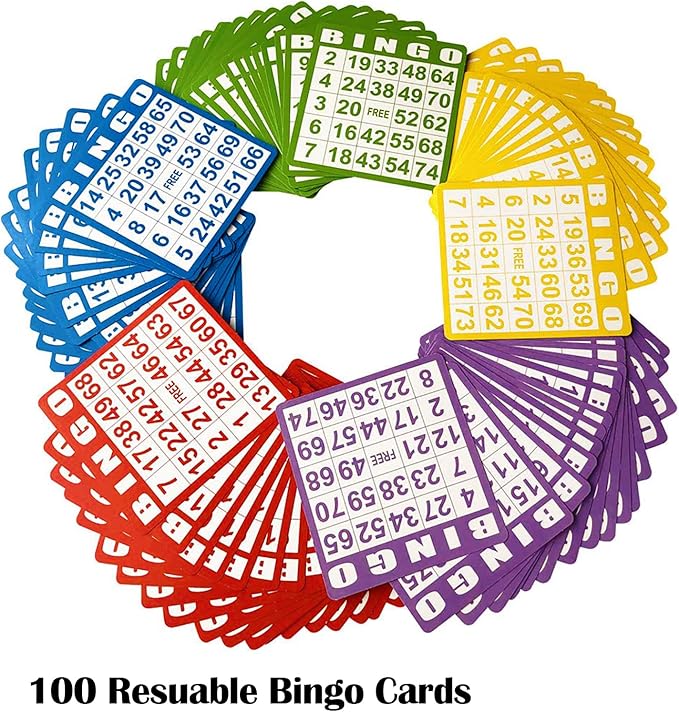 Yuanhe Complete Bingo Game Set - Includes 8" Metal Round Cage with Big Storage Bag,100 Bingo Cards,1000 Colorful Chips,75 Colored Balls and Masterboard, Ideal for Large Groups
