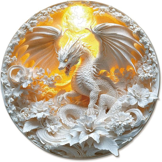 KAAYEE Wooden Puzzles for Adults, 3D Visual Fierce Dragon Wooden Jigsaw Puzzle Unique Shape Wood Puzzle Adult, 3D Effect Flat Puzzle Birthday Family Games (S-8.4 * 8.4 in-99pcs)
