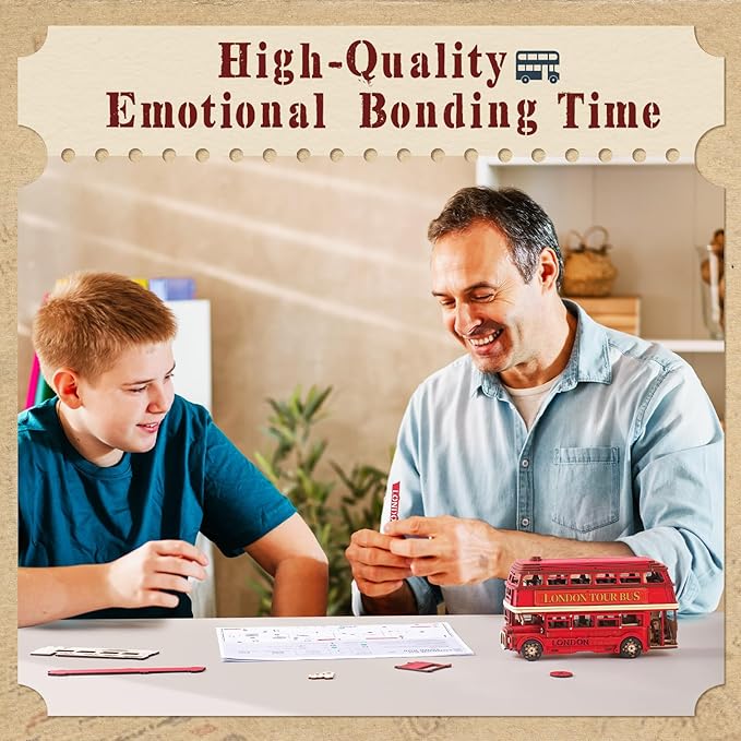 rowood 3D Puzzles for Adults,DIY Bus Toy Wooden Model Kit Building Set,Birthday/Christmas Gift for Adults-London Bus
