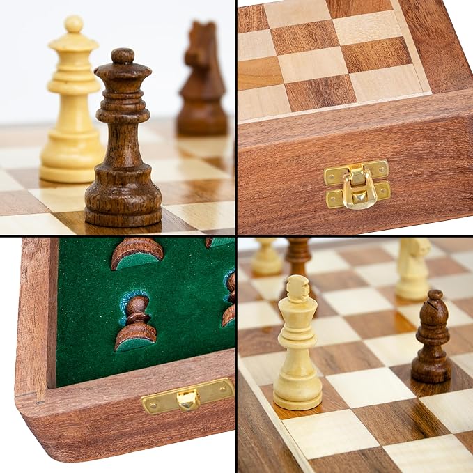INTAJ 12" Large Wooden Chess Set - Handcrafted Chess Board Game with Magnetic Pieces & Storage - Deluxe Folding Board for Kids & Adults - Premium Acacia Wood Set for Home Decor, Coffee Table & Gift