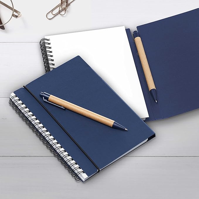 DISCOUNT PROMOS Spiral Notebooks with Elastic Closure Set of 10, Bulk Pack - Perfect for School, Office, Business and More - Navy Blue