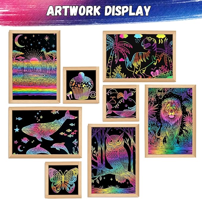 Scratch Art for Kids, Funtopia 100 Sheets Rainbow Scratch Paper, Black Scratch Off Paper Craft Kits, School Art Supplies Classroom Prizes Travel Toys Birthday Party Gifts, for Boys Girls ages 4-8 8-12