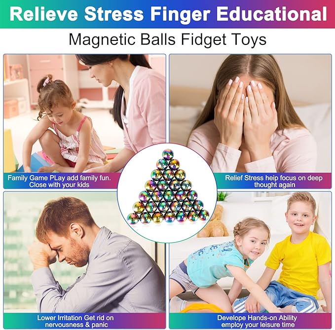 28Pcs Rainbow Stones Fidget Toy, 20mm DIY Mutual Attraction Desk Balls for Kids Adults, Educational Science Kit for Anxiety Relief, Building Crafts for Teens Party Favors Gift