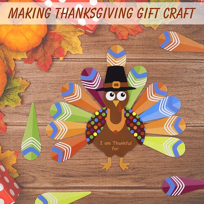 MIAHART 312 Pcs Thanksgiving Turkey Craft Kit DIY Turkey with Colorful Feathers and 320 Pcs Dot Glues Thanksgiving Stickers for Thanksgiving Party School Activities Decoration Supplies