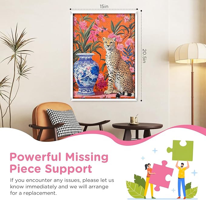 300 Piece Puzzles for Adults,Leopard Puzzle 300 Pieces,Vase Flowers Jigsaw Puzzles for Kids Adult Senior Recycled Cardboard Jigsaw Puzzle for Tabletop Challenging Puzzles Game Party Gift