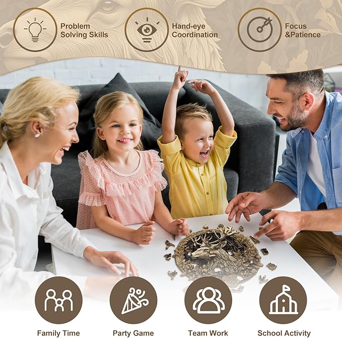Wooden Puzzles for Adults, 3D Vision Effect Deer Wooden Jigsaw Puzzles Unique Shape Advanced Wood Puzzle Adult, Flat Puzzle Fathers Birthday Family Game (13.4 * 13.2in 295pcs)