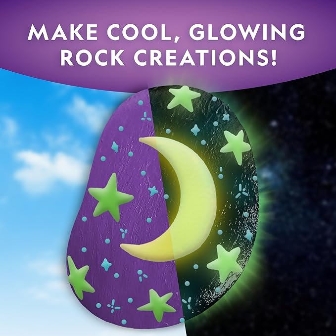 NATIONAL GEOGRAPHIC Glow in the Dark Rock Painting Kit - Arts & Crafts Kit for Kids, Decorate 15 River Rocks with 15 Paint Colors & More Art Supplies, Kids Craft, Art Kit, Kid Activity Kit