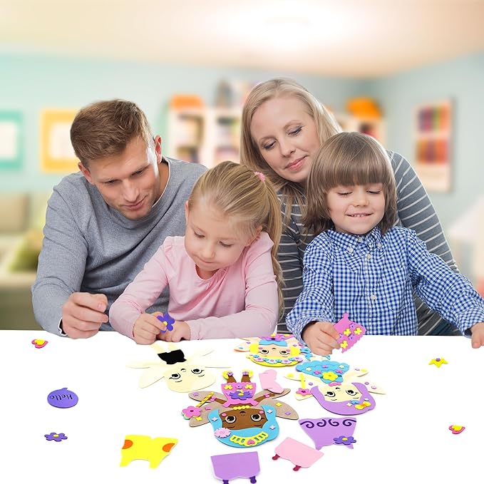 VKPI 4 Pieces EVA Foam Art Crafts Gift Kit, Creative Make Your Own Fairies, Cartoon Foam Paper Craft Projects for Kids Ages 4+ Toddler, Preschool Learning Toy for Birthday Party Favor Supplies