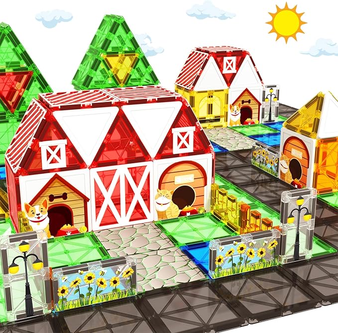 Magnetic Tiles Toddler Toys Garden Farm Animal Set, Magnetic Blocks Montessori Sensory Educational Learning Building Magnet Toys for 3 4 5 6 Year Old Boys Girls, Kids Games Party Birthday Easter Gifts