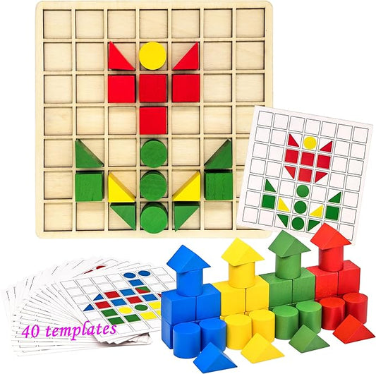 Activities for Dementia Patients, 44 Blocks Wooden Puzzle Games for Seniors, Colorful Shape Pattern Alzheimers Products for Elderly, Tile Color Matching Memory Cognitive Busy Board Gadgets Gifts