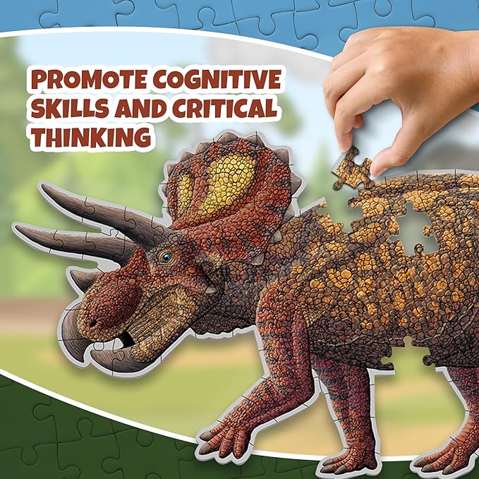 Tyrannosaurus Rex, Triceratops and Ankylosaurus Dinosaur Puzzle Bundle | 100-Piece Each with Glow-in-The-Dark Skeleton On Other Side | 4 FT Scientifically Accurate Dino Illustration