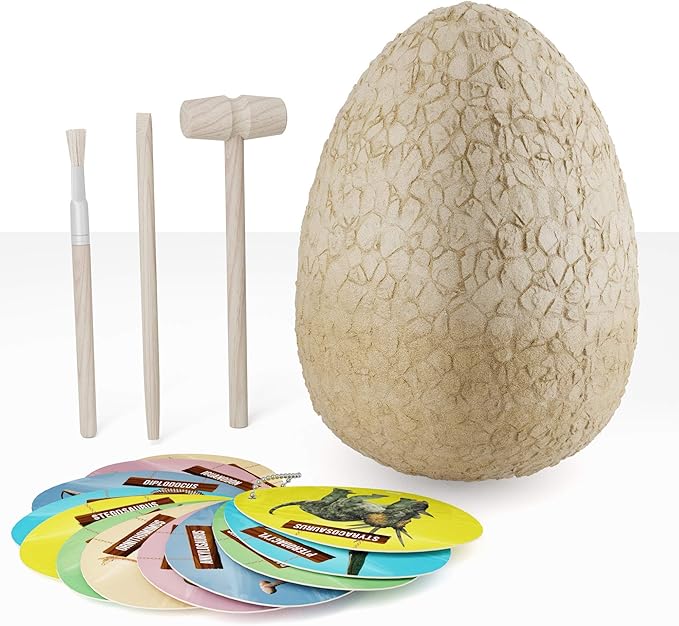 Dan&Darci Jumbo Dino Easter Egg - Unearth 12 Unique Large Surprise Dinosaurs in One Giant Filled Egg -Easter Gifts for Kids - Discover Dinosaur Archaeology Science STEM Crafts Gifts for Boys & Girls