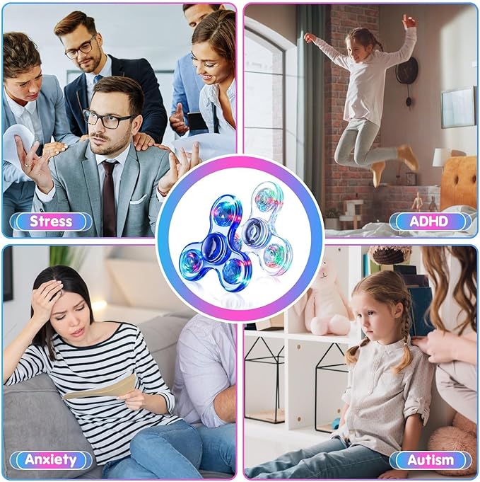 Fidget Spinner for Kids 2 Pack, Light up Sensory Fidget Toys Adults Kids 4-8-12 with Autism ADHD, Anxiety Toys Stress Relief Teen Boy Gifts, Glow in The Dark Party Favors Fidgets Classroom Prizes
