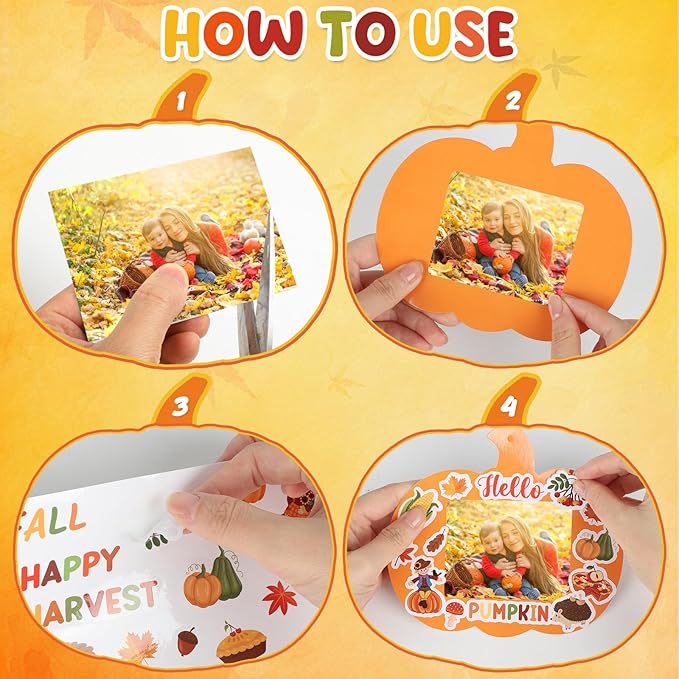 24 PCS Fall Picture Frame Crafts Paper Thanksgiving DIY Photo Frame Crafts Pumpkin Maple Leaf Pine Cone Photo Holder Decor for Thanksgiving Game Activitie (Squirrel)