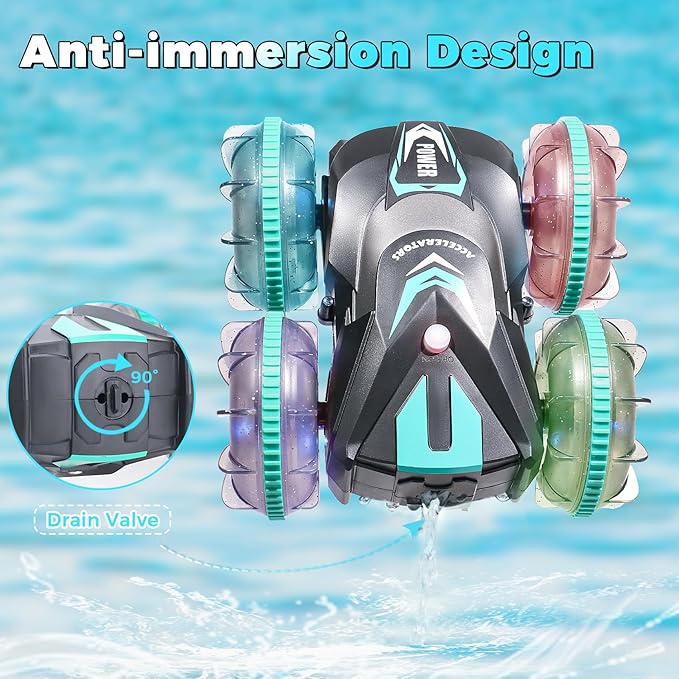 AHCo. Pool Toys Amphibious Remote Control Boat for Kids, Gesture Sensing Water RC Car for Boys Age 4-8 8-12 Year Old, Ideal Outdoor Summer Gifts & Birthday Presents, LED Wheels